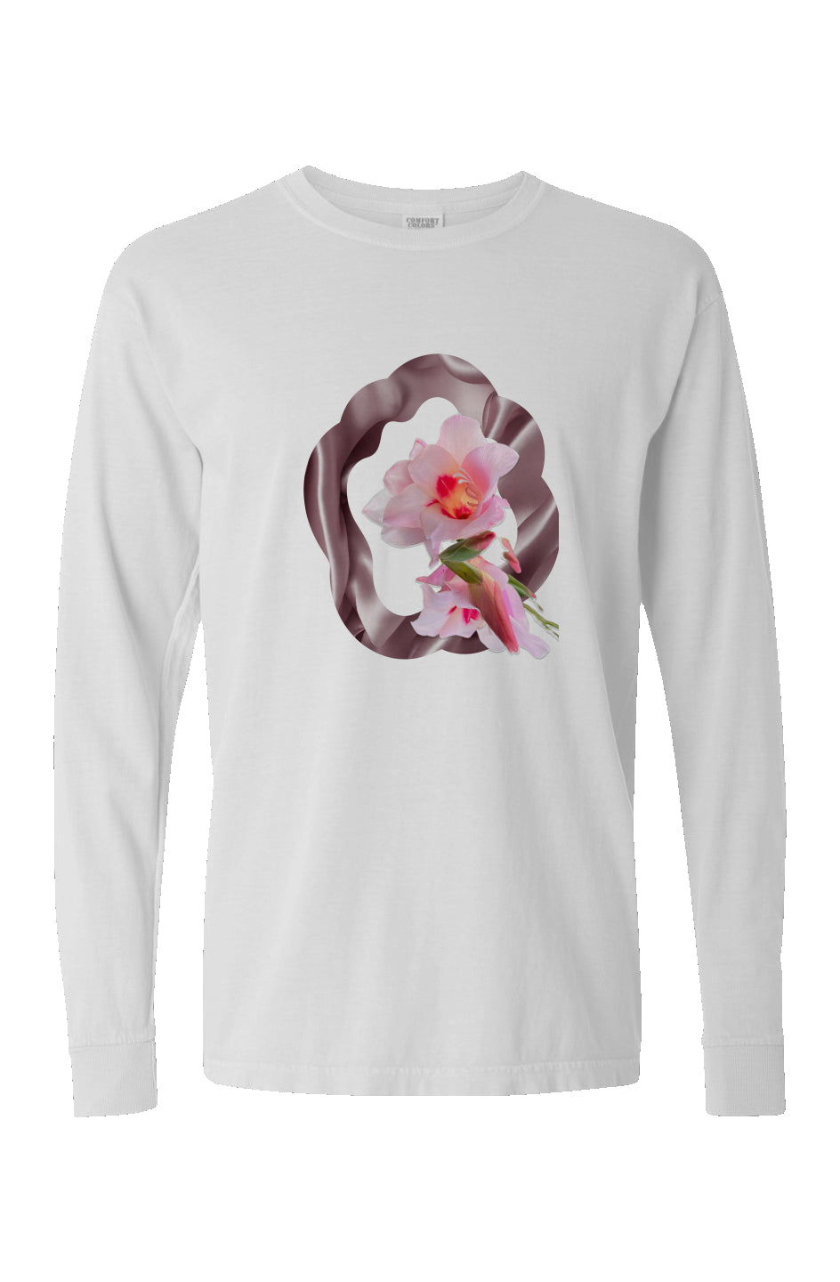 Hyacinth Print Pigment Dyed Heavyweight Long Sleeve T Shirt. 