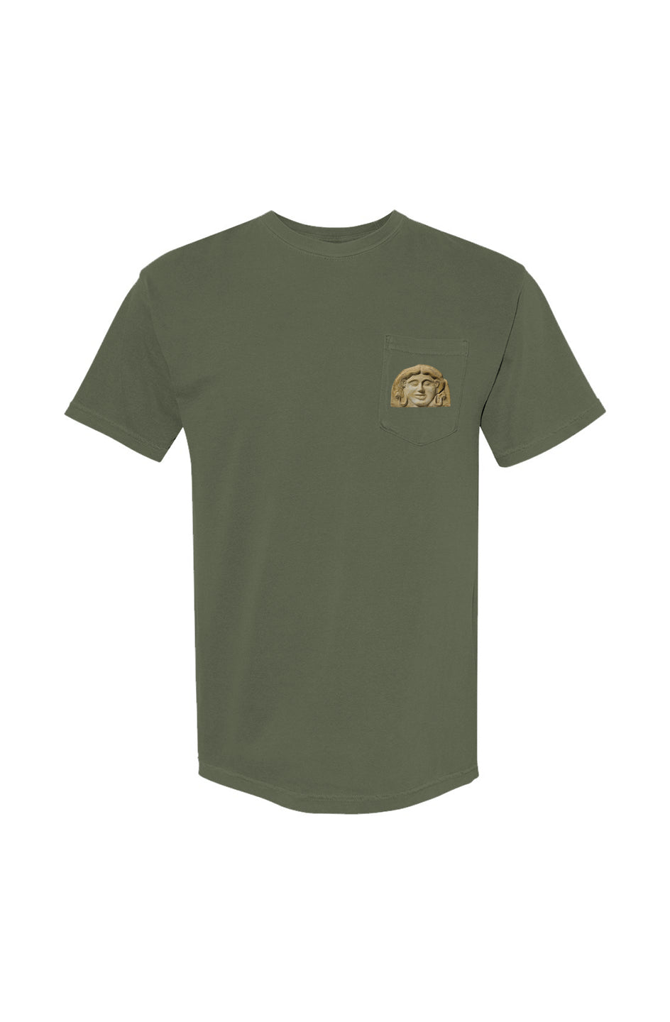 Medusa Print Heavyweight Pocket-T-Shirt. Olive color.