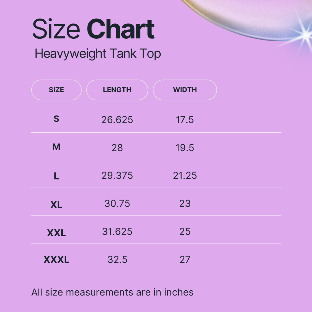 Size Chart Heavyweight Tank Top